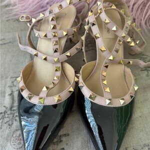 Valentino Garavani Black and Pink Studded Heels